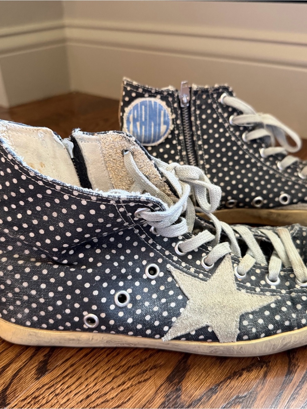 Golden Goose Polka Dot High-Top Sneakers with Star Accent - Black/White